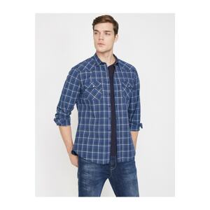 Koton Men's Navy Striped Shirt