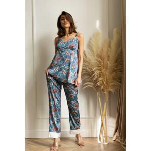 Layla Dreams Woman's Pyjamas Set Of No Sleeve Blouse& Long Pants L11