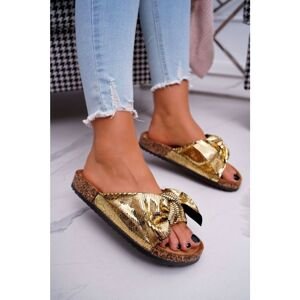 Women's Slippers With A Bow Gold Metalics
