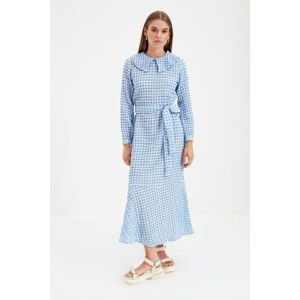 Trendyol Blue Peter Pan Collar Belted Dress