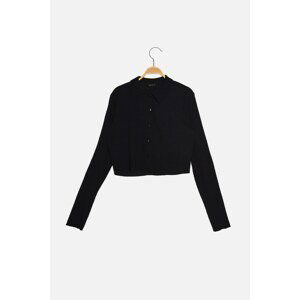 Trendyol Navy Blue Knitted Blouse with Buttons Fitted/Sticky Polo Neck Creme/Textured Crop