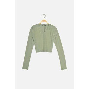 Trendyol Mint Corduroy Crop Knitted Blouse