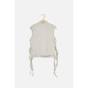 Trendyol Gray Corded Crop Tie Detailed Knitted Blouse