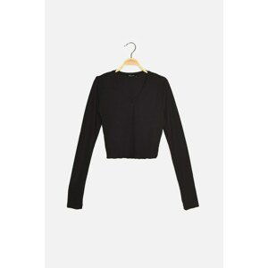 Trendyol Black Corduroy Crop Knitted Blouse