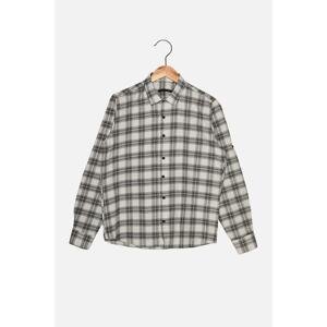 Trendyol Ecru Men's Slim Fit Shirt Collar Epaulette Long Sleeve Lumberjack Plaid Shirt
