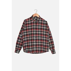 Trendyol Red Mens Slim Fit Shirt Collar Epaulette Long Sleeve Lumberjack Plaid Shirt