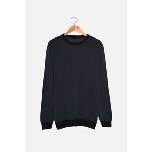 Trendyol Navy Blue Men's Slim Fit Crew Neck Contrast Color Detailed Sweater