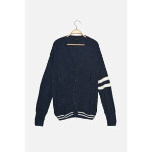 Trendyol Indigo Men's Oversize Striped and Ripped Detailed Cardigan