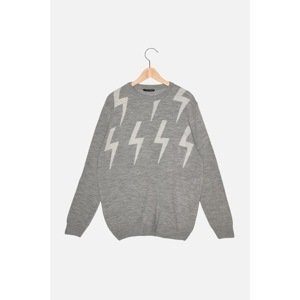 Trendyol Gray Men's Slim Fit Crew Neck Lightning Detailed Sweater