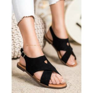 SERGIO LEONE FLAT BLACK SANDALS