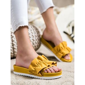 SHELOVET MUSTARD FLIP-FLOPS ON THE PLATFORM