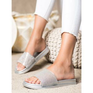 SHELOVET SILVER SHINY FLIP-FLOPS