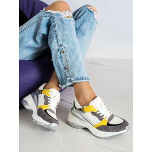 SHELOVET STYLISH WHITE AND GREY SNEAKERS