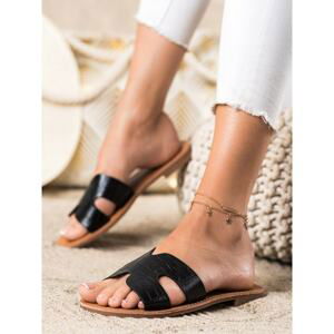 SHELOVET CLASSIC BLACK ECO LEATHER FLIP-FLOPS