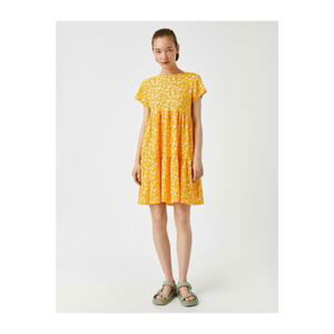 Koton Women's Yellow Patterned Floral Dress Short Sleeve Crew Neck