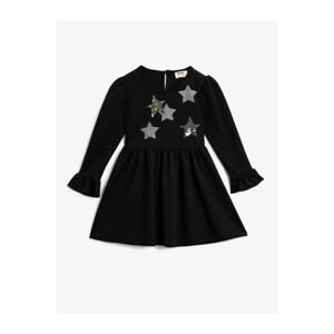 Koton Girl Black Sequin Long Sleeve Crew Neck Dress