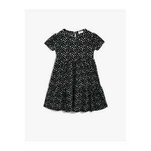 Koton Girl's Black Floral Short Sleeve Crew Neck Dress