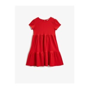 Koton Girl's RED Short Sleeve Dress Crew Neck