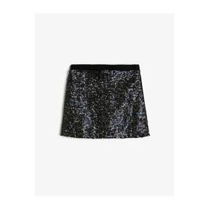Koton Girl's Black Sequined Stretchy Thick Fabric Slim Short Skirt