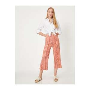 Koton Women's Orange Slit Detailed Patterned Regular Waist Trousers