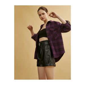 Koton Women's Purple Plaid Shirt