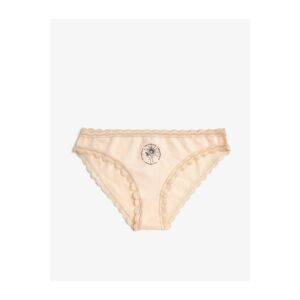 Koton Women's Pink Lace Panties Brief Printed