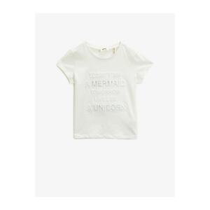 Koton Girl Ecru Unicorn Printed Glittery T-Shirt