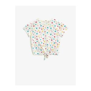 Koton Girl's Ecru Polka Dot Crew Neck Short Sleeve T-Shirt
