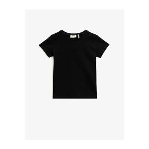 Koton Girl's Black Basic Short Sleeve Cotton Crew Neck T-Shirt