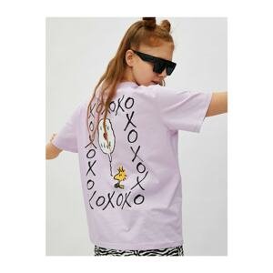 Koton Women's Purple Snoopy Printed Licensed Cotton T-Shirt