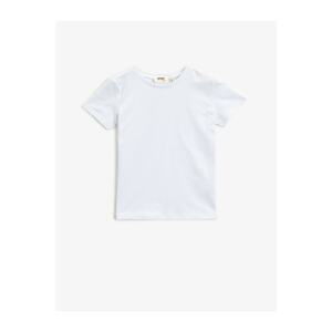 Koton Girl's White Short Sleeve Cotton Crew Neck T-Shirt