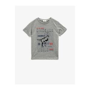 Koton Boy Gray Printed Crew Neck Short Sleeve Cotton T-shirt
