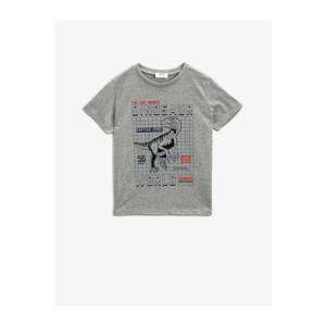 Koton Boy Gray Printed Crew Neck Short Sleeve Cotton T-shirt