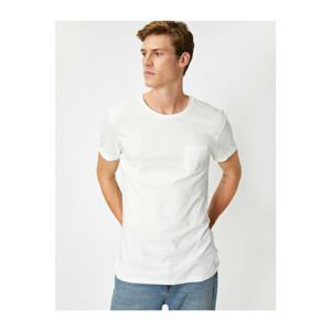 Koton Men's White Cotton Crew Neck Short Sleeve T Shirt with Pocket