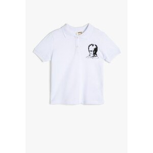 Koton Girl's White White Ataturk Printed Short Sleeve Polo Neck T-Shirt