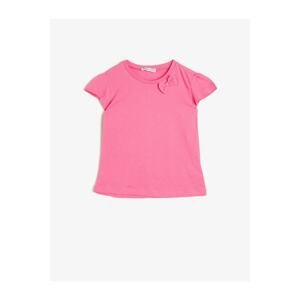 Koton Girl's Pink Basic Soft Cotton Crew Neck Short Sleeved T-Shirt