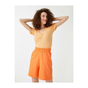 Koton Women's ORANGE Short Sleeve T-Shirt with Ruffle Detailed