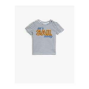 Koton Baby Boy Navy Blue Striped T-Shirt Short Sleeve Cotton Written