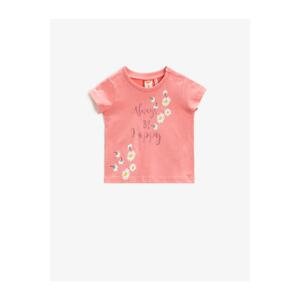 Koton Baby Girl Pink Girl Pink Printed Short Sleeve Cotton T-shirt