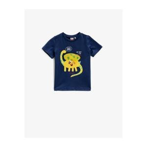 Koton Baby Boy Navy Blue Short Sleeve Printed Crew Neck Cotton T-Shirt