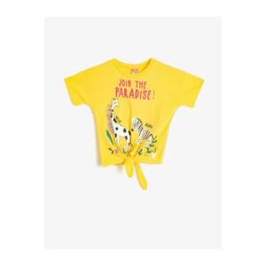 Koton Baby Girl Yellow Unisex Baby Yellow Crew Neck Short Sleeve Tie Waist T-Shirt