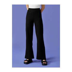 Koton Women's Black Slit Sweatpants Wide Leg Cotton