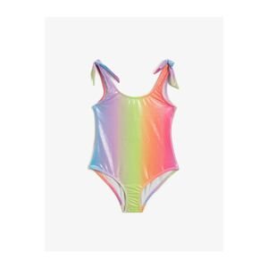 Koton Girl Pink Patterned Bonding Detailed Swimsuit