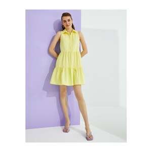 Koton Women's Yellow Sleeveless Cotton Shirt Collar Dress