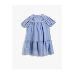 Koton Girl's BLUE STRIPED Striped Dress Embroidered Short Sleeve Cotton
