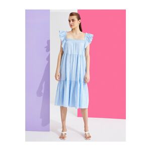 Koton Women's BLUE STRIPED Striped Dress with Ruffle Detail