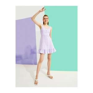 Koton Women's Lilac Linen Dress with Ruffles and Buttons
