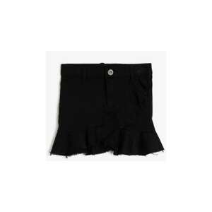 Koton Girl's Black Elastic Pants Fabric Zippered Ruffle Above Knee Skirt