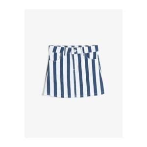 Koton Girl's Blue Striped Elastic Pants Fabric Zipper Pocket Over Knee Skirt