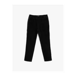 Koton Girls Black Cotton Silvery Striped Elastic Waist Trousers